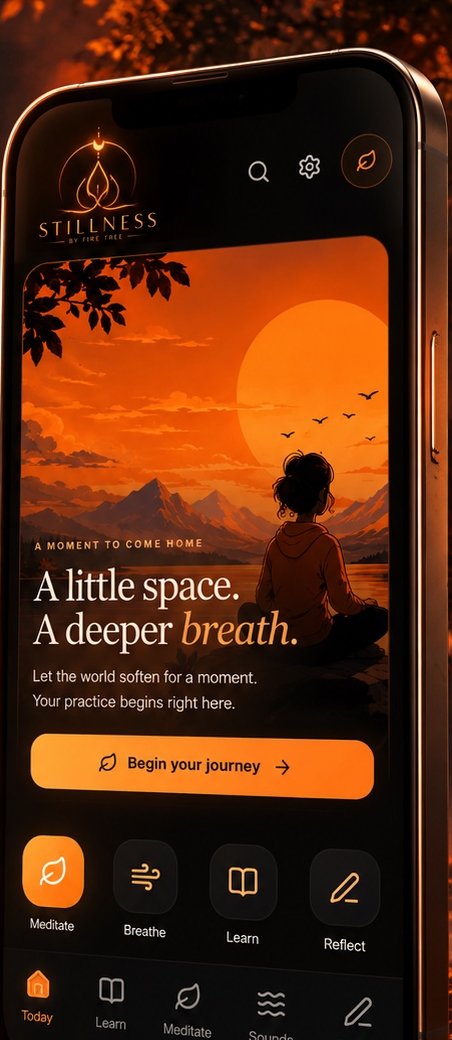Stillness app interface in warm orange tones